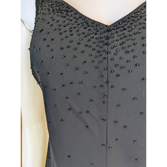VTG Evan Picone Midi Maxi Dress 6 Black Beaded Sleeveless Sheer Scarf Hem + Wrap - Picture 4 of 12